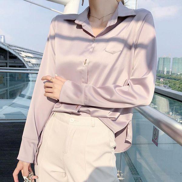 

women solid gold button pockets chiffon blouse vintage office lady elegance long sleeve pink shirts korean style women's blouses &, White