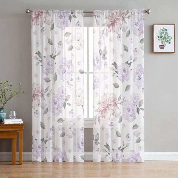 

curtain & drapes watercolor flower leaves lavender color sheer curtains for living room modern voile bedroom tulle window
