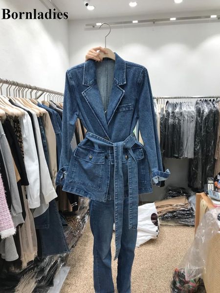 

south korea's spring 2021 fashion suit collar belt slim long-sleeved cardigan denim jacket girl women's jackets, Black;brown