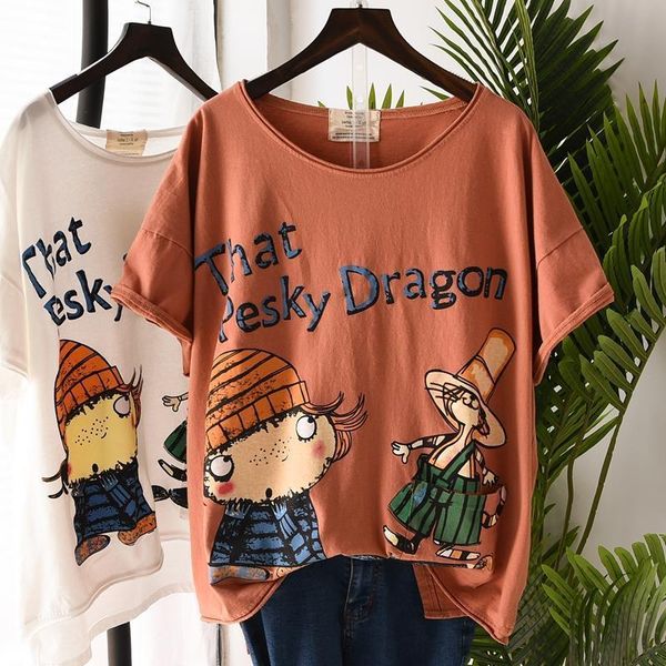 

women's t-shirt harajuku fashion cartoon printed t shirt women short sleeve streetwear female oversized hip hop tee femme, White