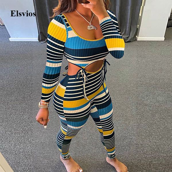 

bustiers & corsets rainbow stripe women pajamas spring autumn square collar lace-up two piece set elegant waist cut out ribbe, Black;white