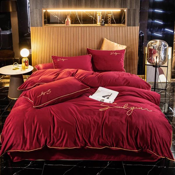 

bedding sets solid color set flannel duvet cover bed sheet and pillowcase linens winter warm quilts  king size 220x240