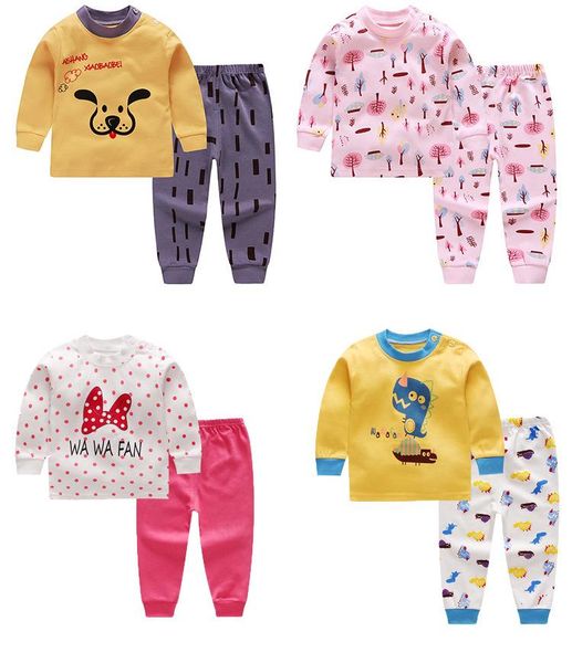 

clothing sets kids pajamas baby boys girls 0-6y cotton long sleeved tshirt+pant cartoon girl sleepwear suit pyjama trousers, White