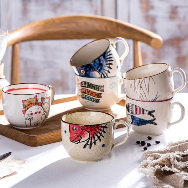 

vintage coffee mug unique japanese cartoons style ceramic cups, 500ml hand painted breakfast cup creative gift for friends mugs