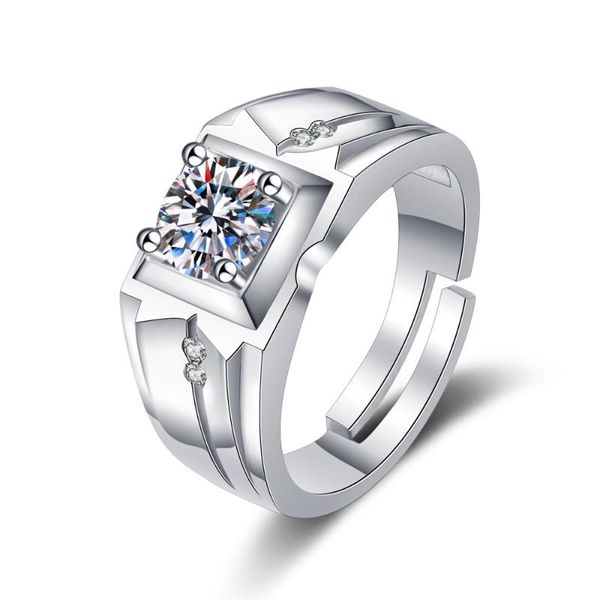

cluster rings fashion man s925 silver ring classic simple atmosphere micro inlay imitation moissanite jewelry anniversary gift, Golden;silver