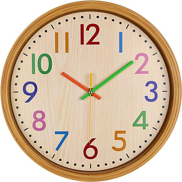 

wall clocks 12 inch clock colorful number kids silent large decor non ticking vintage style quartz battery operated