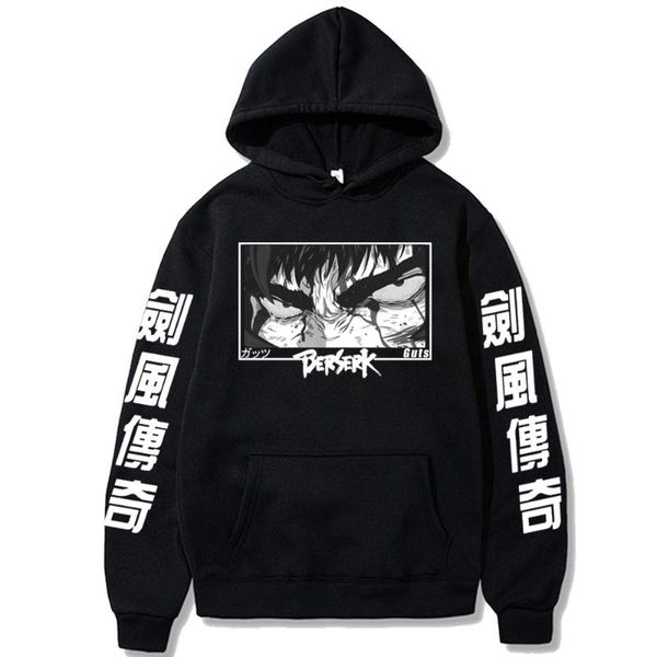 

men's hoodies & sweatshirts berserk print casual anime harajuku guts loog sleeve autumn winter street style cool eyes hoodie sweater, Black