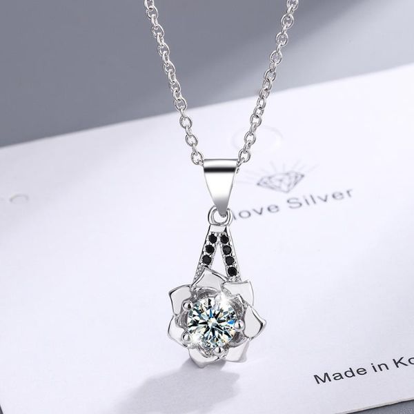 

pendant necklaces fashion flower fine jewelry for woman crystal necklace luxury designer original gift to girlfriend short clavicle chain, Silver