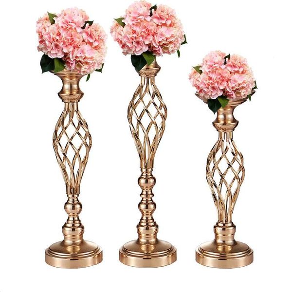 

candle holders 10pcs/lot metal gold road lead table centerpiece stand pillar candlestick for wedding candelabra flowers vases
