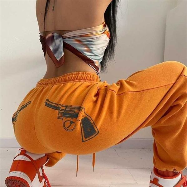 

mingliusili hip hop joggers women fashion print sweatpants high waist streetwear individuality street dance pants 211007, Black;white