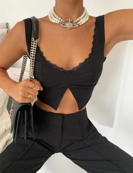 

summer ladies girls leisure style lace v-collar sleeveless slim for dating women's tanks & camis, White