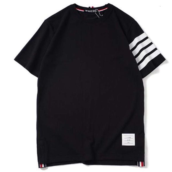 

european and american new tide brand men's loose cotton bead tb models 4 bars printed short-sleeved t-shirt men and women couples stude, White;black
