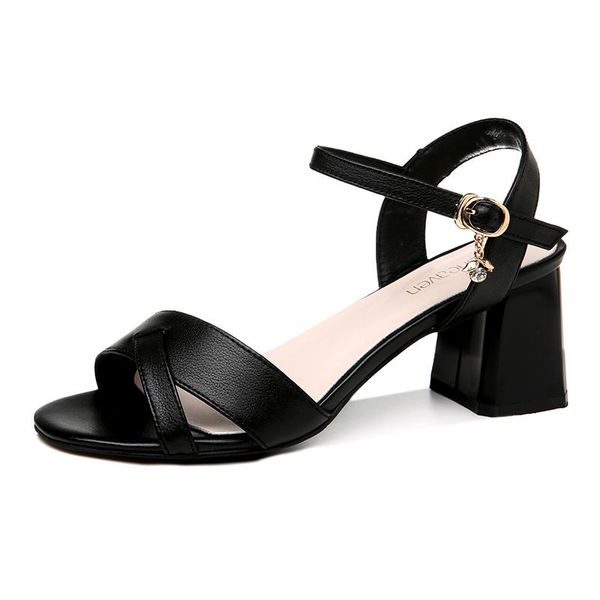 

sandals open-toe thick-heeled sandals, flat buckle solid color shoes for women, women's platform, Black