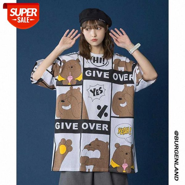

short-sleeved shirt women loose net red super fire bear half-sleeved t-shirt trend #ab0g, White
