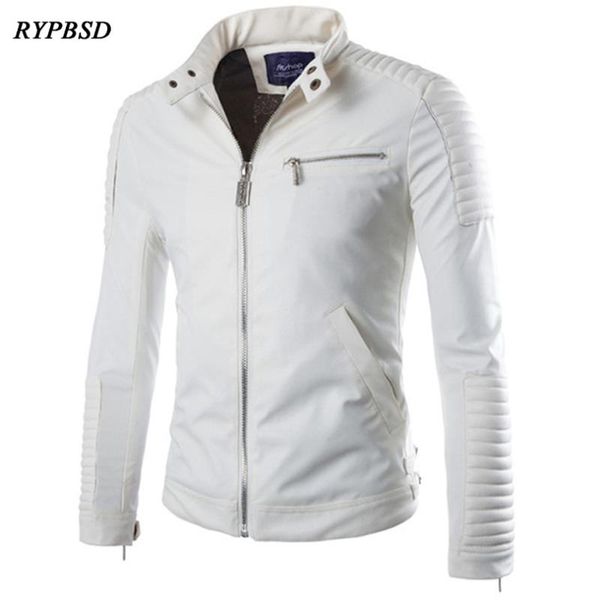 

men's fur & faux pu white mens leather jacket winter coat slim fit fashion stand collar handsome motorcycle zipper biker leather jacket, Black