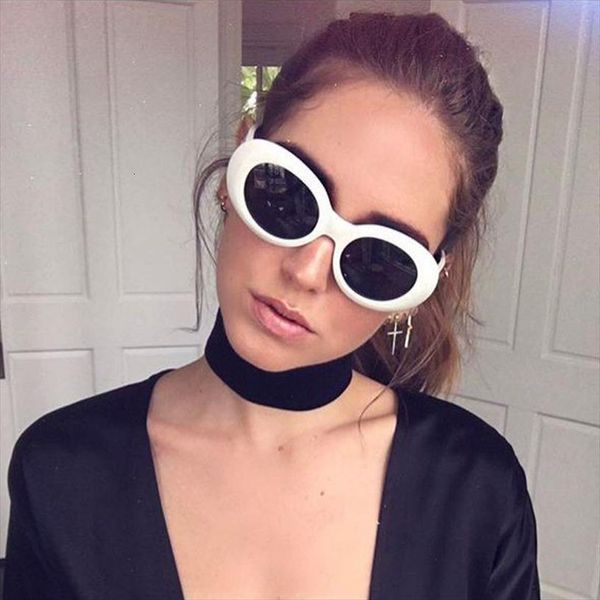 

rock hip hop glasses oval sunglasses ladies trendy vintage retro round womens white black eyewear uv400 goggle