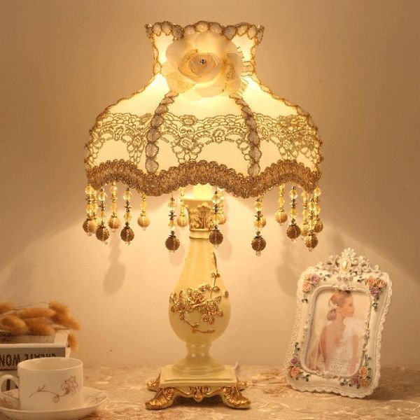 

table lamps vintage art wedding gold nordic simple bedroom bedside nightstand reading desk lamp home decor light lamparas