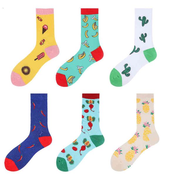 

harajuku men's cotton socks, leisure fruit, pineapple, banana, fun, creativity, pepper, cactus, Black;white