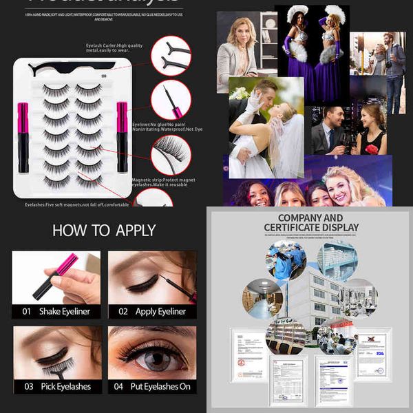 

fake eyelashes 7 pairs magnetic eyelashes magnet lashes 2tubes waterproof eyeliner natural false set makeup maquiagem 220226