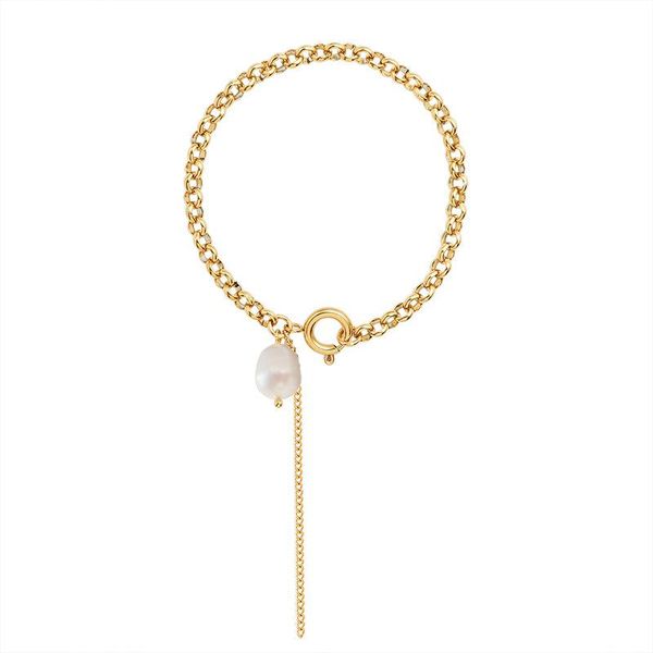 

charm bracelets ychm luxe natural freshwater pearl bracelet with tassel cuban chain wrist band for women stainelss steel hip treny jewelry, Golden;silver