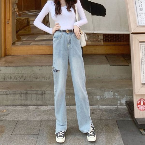 

woman high waist ripped jeans sale items for clothes wide leg denim clothing blue streetwear fashion vintage pants