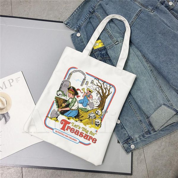 

shopping bags let's dig for treasure letter print vintage harajuku casual female canvas shoulder bag fun cartoon summer ulzzang
