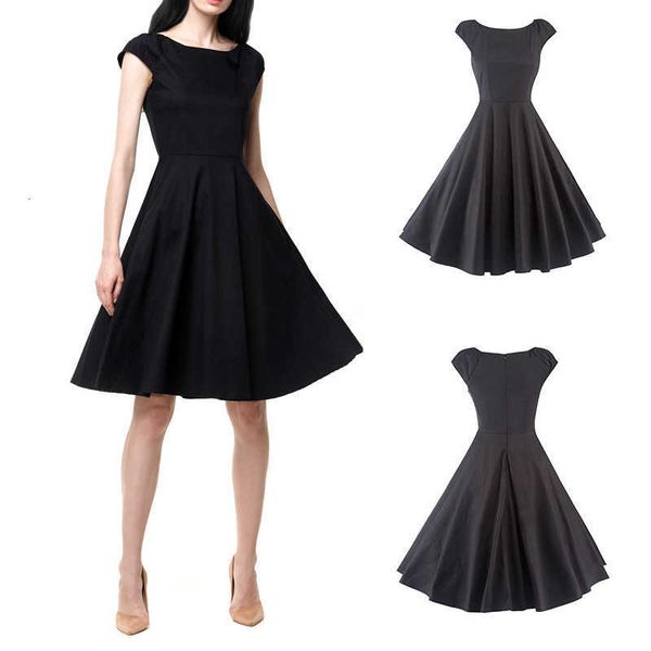 

spring summer hepburn style sleeve elegant short drs skirt, Black;gray