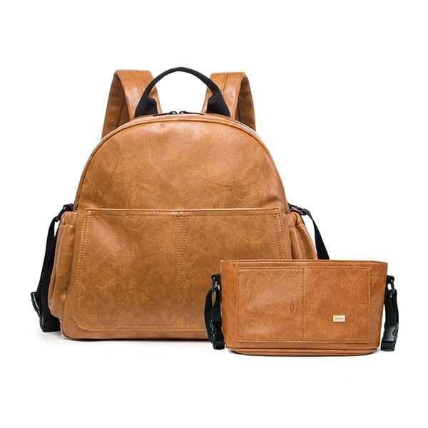 Elegante grande capacidade Brown Baby Baby Backpack para mãe saco de carrinho de bebê com alças Vintage Maternity Brawing Mudando o saco para mamã 211025