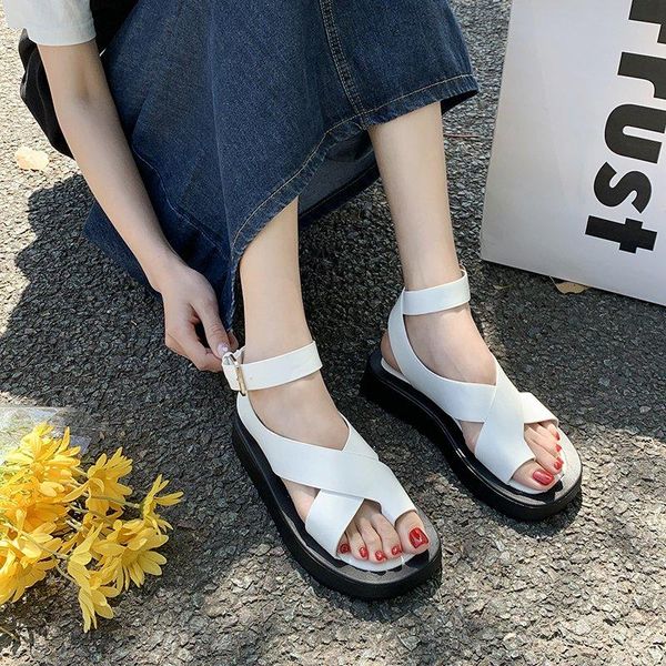 

sandals black white platform women clip toe summer outdoor fashion thick sole gladiator zapatos mujer