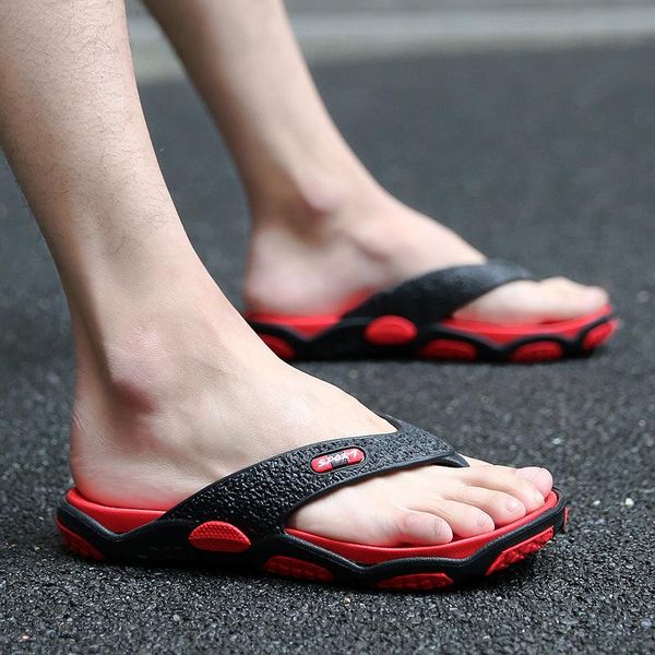 

slippers 2021 men men's flip flops fashion summer beach water rubber shoes outside male flats brand ruideng, Black