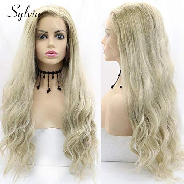 

synthetic wigs ash blonde 13x3 lace front wig grey gray colored heat resistant cosplay lolita for women full frontal pre plucked, Black