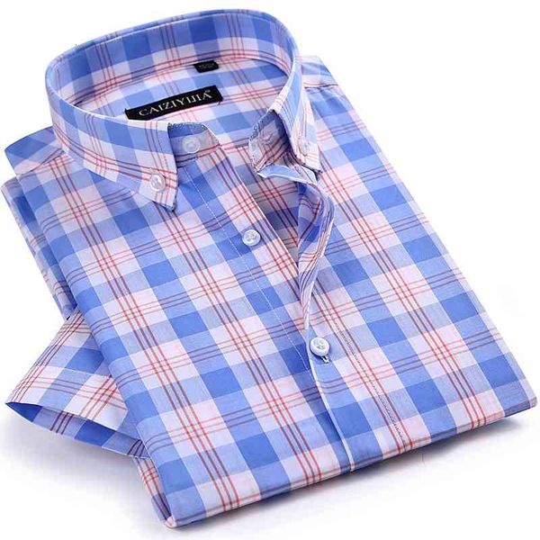 

men's multi color checkered plaid short sleeve shirt worn in comfortable pure cotton thin casual standard fit button down shirts, White;black