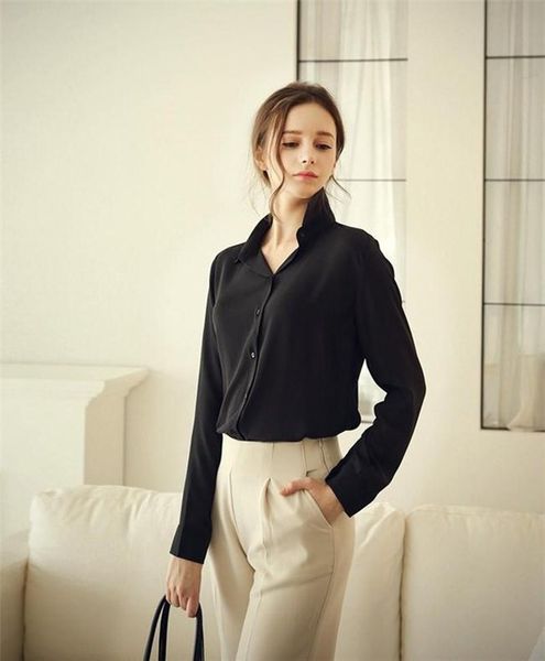 

women spring summer chiffon blouse 2021 turn down collar long sleeves loose shirt blusa feminina plus size women's blouses & shirts, White