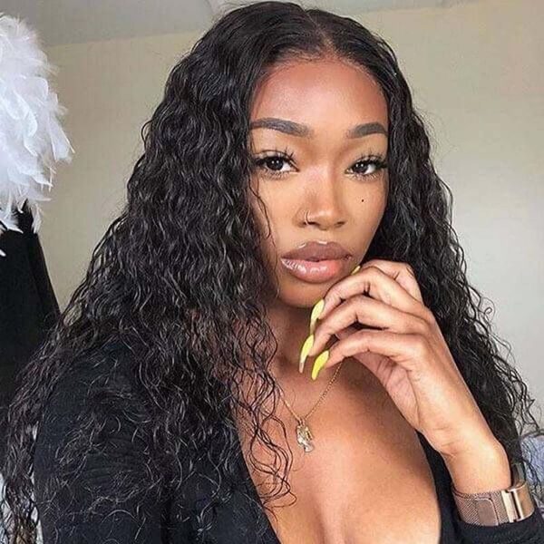 

lace wigs middle part wig water wave front 13*1 brazilian human hair pre plucked with baby, Black;brown