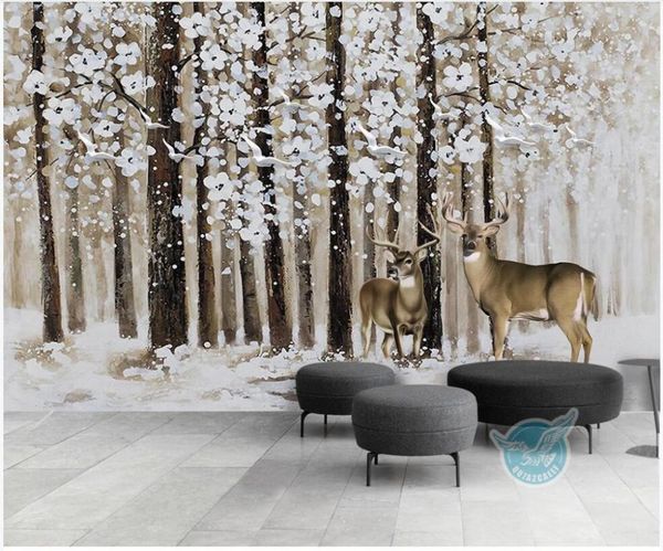 

wallpapers custom po 3d wallpaper european forest snow elk flying bird living room home decor wall murals for walls 3 d