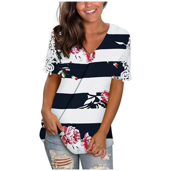 

women's t-shirt beautiful flower pattern tshirts bluzki damskie letnie women hollow out printing short sleeves v-neck touching, White