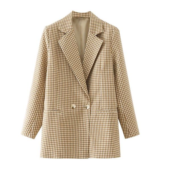 

women's suits & blazers yenkye fashion 2021 women double breasted vintage plaid blazer femme long sleeve casual autumn outerwear casaco, White;black