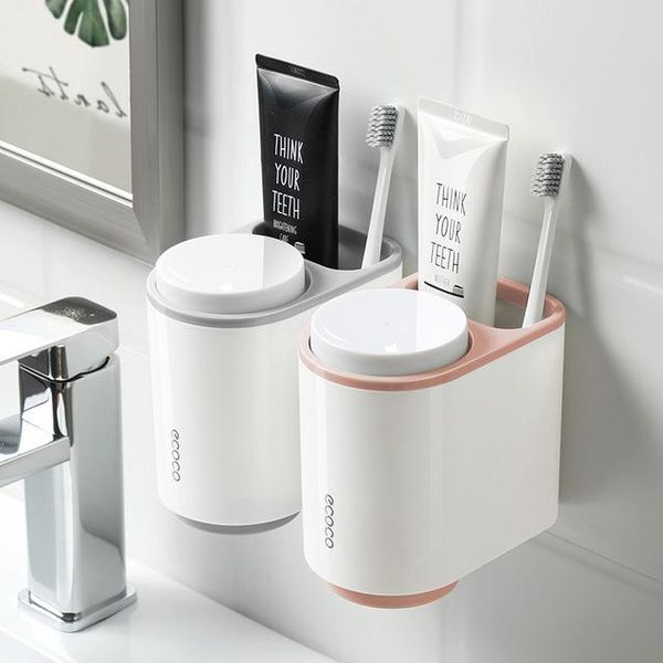 

toothbrush holders two cups holder set toothpaste dispenser wall mount stand bathroom accessories