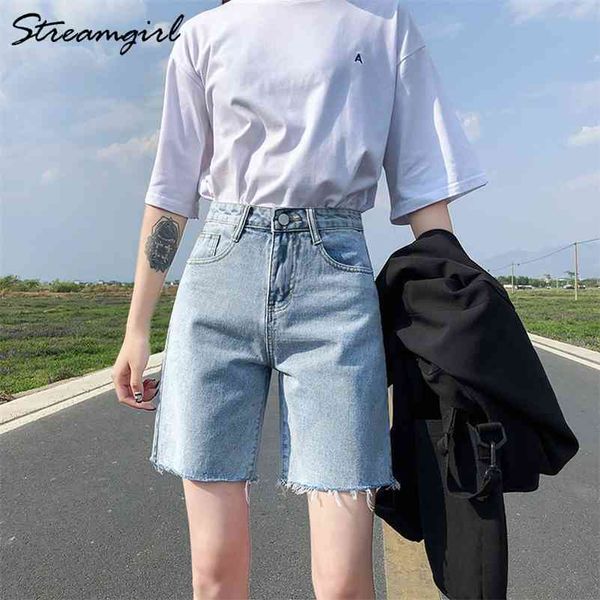 Hohe Taille Kurze Jeans Bermuda Shorts Für Frauen Sommer Denim Capris Schwarz Lose Beiläufige Jeans Kurze Damen Denim Shorts 210611