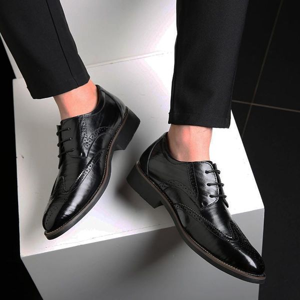 

men dress shoes leather formal big size 38-48 oxford for fashion office, Black