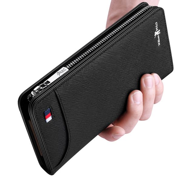 

genuine leather wallet men long zipper luxury clutchbag credit card holders purse business fashion design for phone, Brown;gray