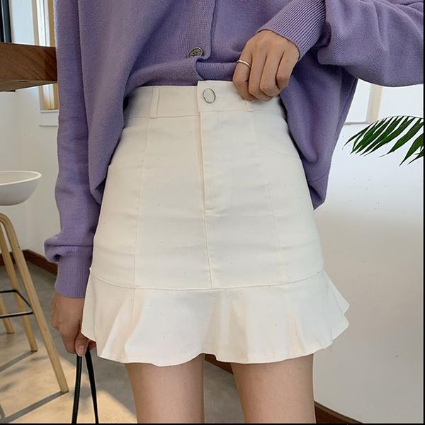 

womens skirt streetwear summer mini skirts high waist ruffles harajuku plus size korean white ladies jupe femme, Black