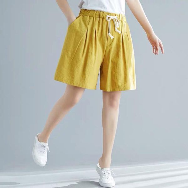 

100% cotton summer fashion women elastic waist loose shorts all-matched casual linen white plus size s910 women's, White;black