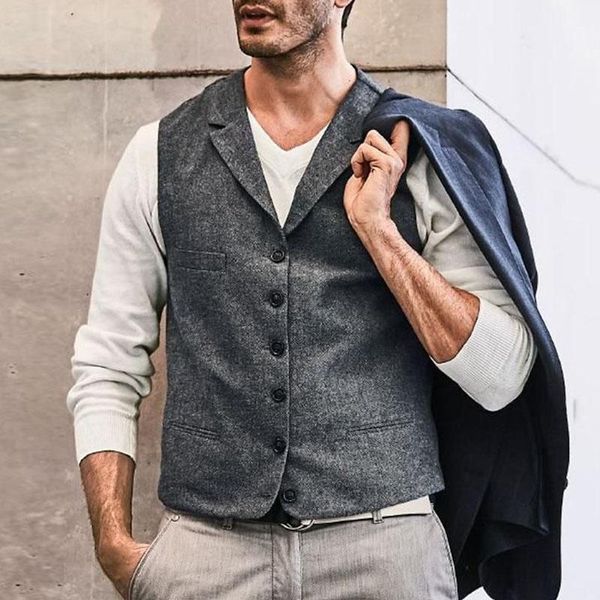 

men's vests vest suit wool blend lapel solid color single-breasted slim fit formal casual, Black;white