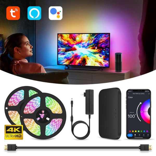 

strips ambient tv pc backlight led strip lights for hdmi devices usb rgb tape screen color sync light kit alexa/google /tvs box