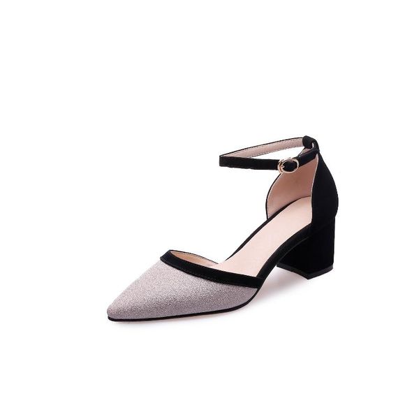 

spring and summer style with thick buckle hollow sandals female 33-40, Black