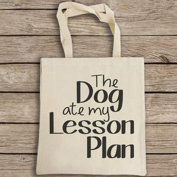 

shopping bags the dog are my lesson plan cotton canvas tote bag travel slogan teacher gift cosmetic handbag with zipper