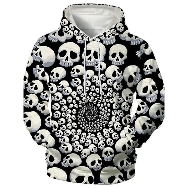 

halloween cool abs skull pattern men's 3d printed hoodie visual impact party punk goth round neck sweatshirt hoodie, Black
