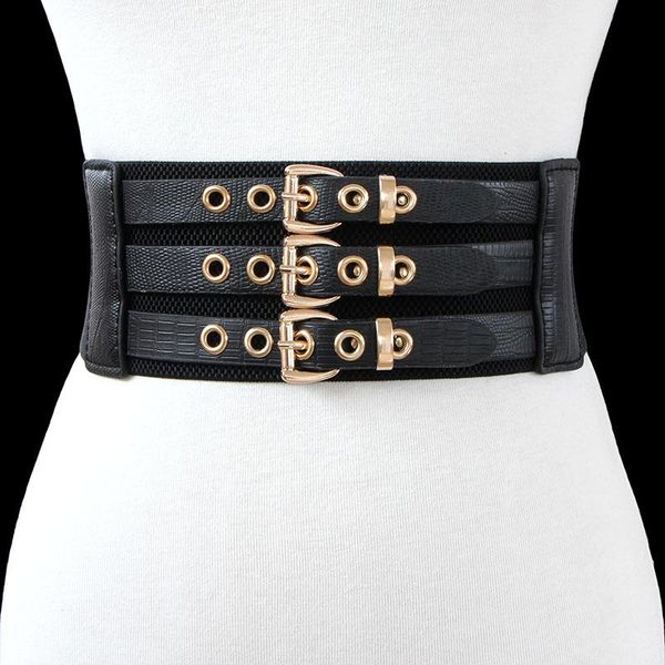

belts women's runway fashion elastic vintage cummerbunds female dress coat corsets waistband decoration wide belt, Black;brown