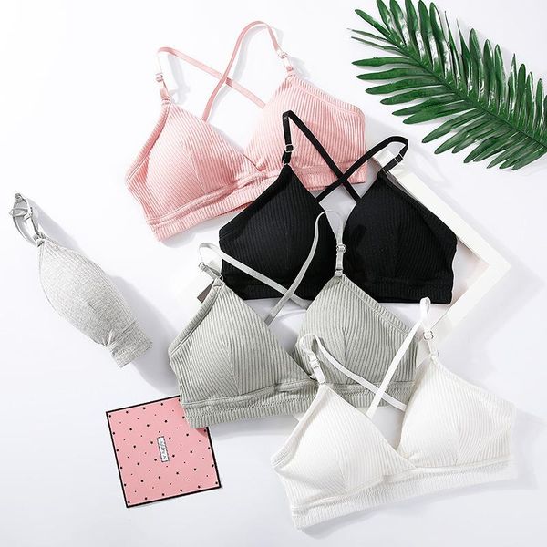 

cotton bra thin shoulder strap seamless wire bralette crop cross back underwear vest women brassiere yoga outfit